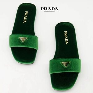 ♦️Prada Velvet Slide | Size F: 6.5 US / 36.5 EU | Color: Bottiglia | Brand New ✅